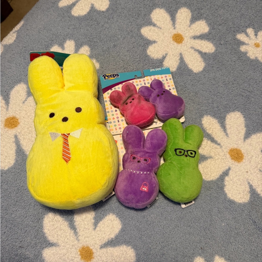 Peeps Plush Dog Toy Set - Yellow, Pink, Purple, Green